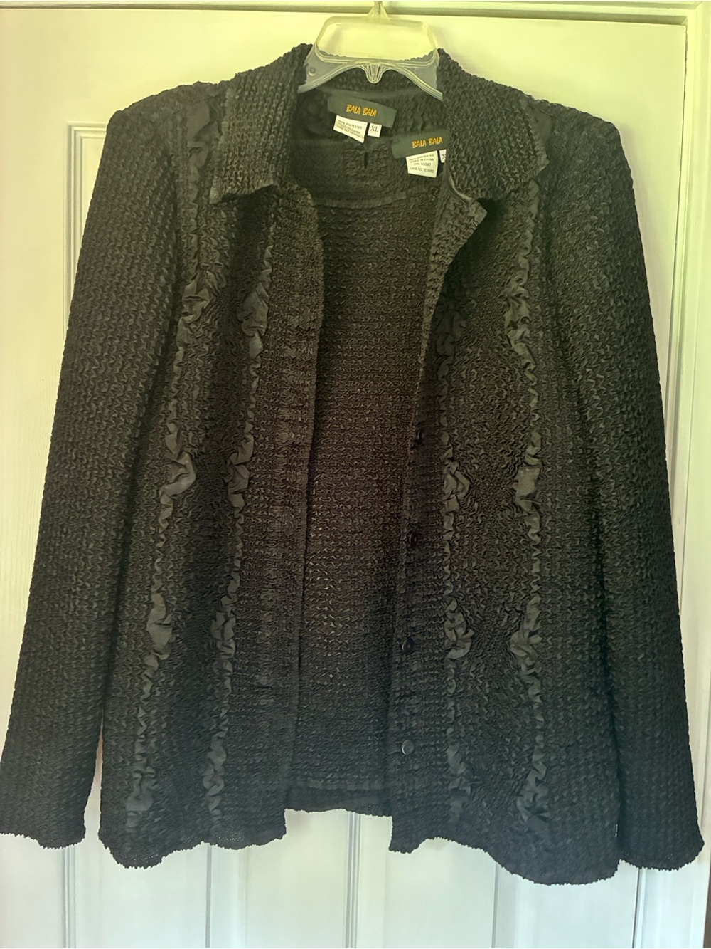 Bala Bala Black Ruffled Trim Open-Front Cardigan & Top Set XL